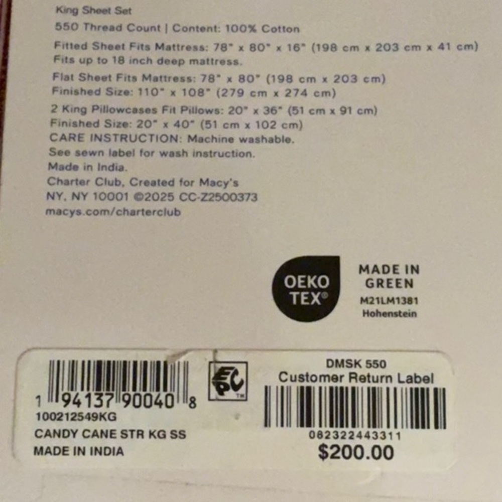NWT Charter Club 550 Thread Count 100% Cotton 4-Pc. Sheet Set, King - Picture 8 of 8